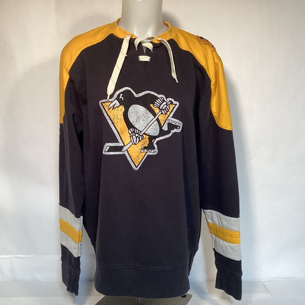 Pittsburgh Penguins Majestic Vintage Hockey Women’s Jersey In Black and Gold